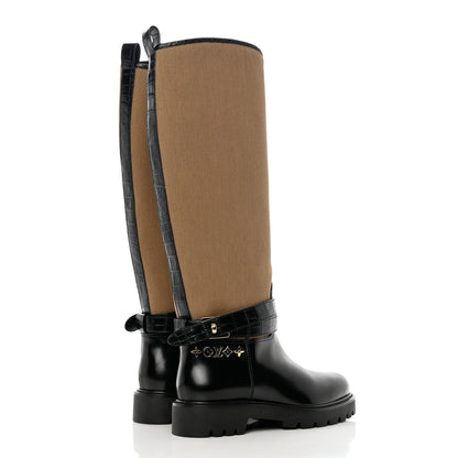 Louis Vuitton Canvas Calfskin Territory Flat High Ranger Boots 39 Khaki 7 of 14