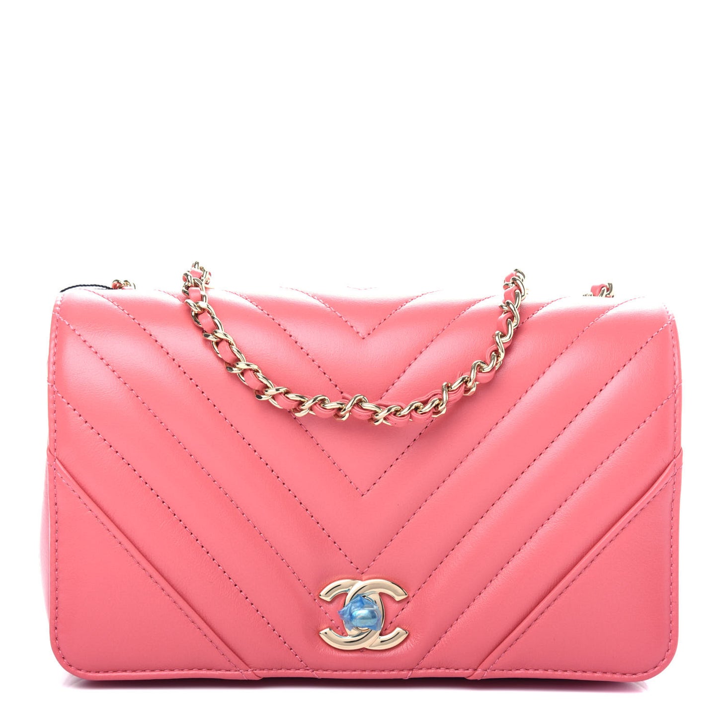 Calfskin Chevron Quilted Mini Statement Flap Pink