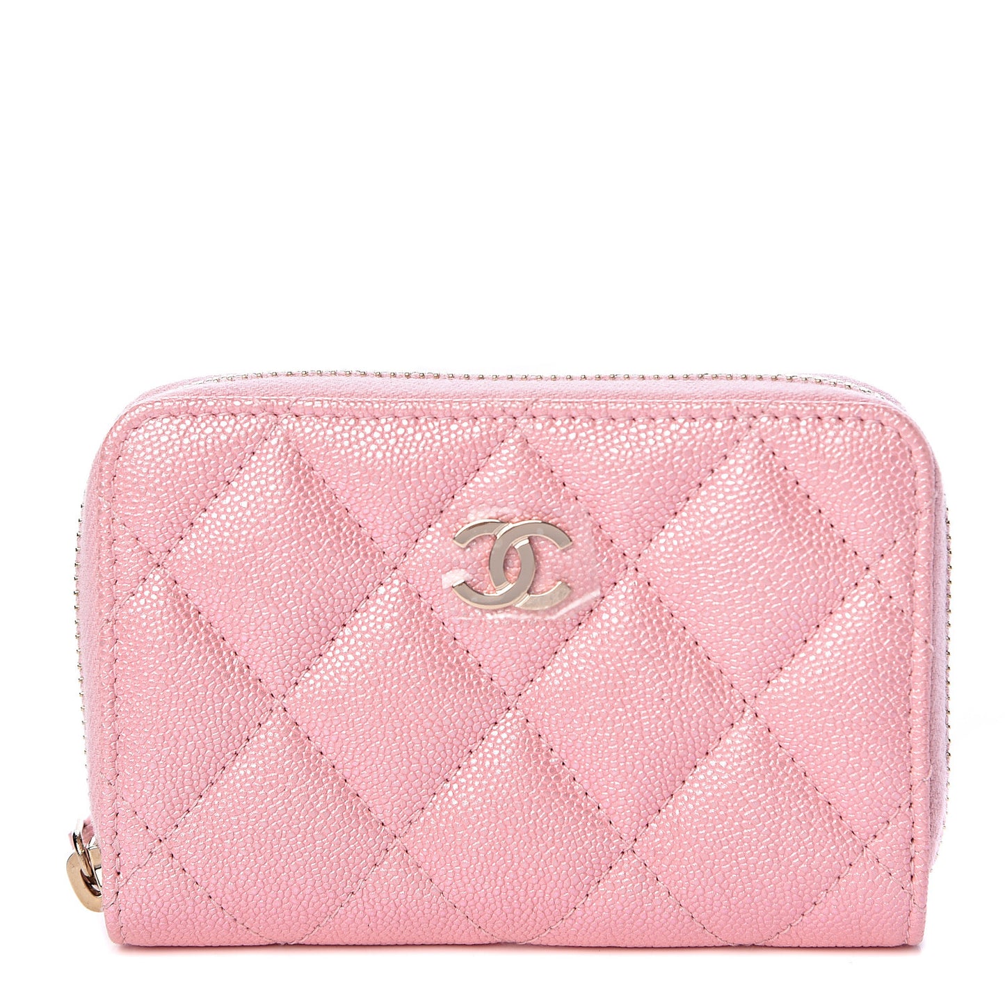 Iridescent Caviar Quilted Zip Coin Purse Pink
