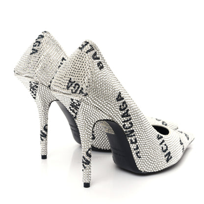 Balenciaga Strass Allover Logo Square Knife 110mm Pumps 37.5 Crystal Black 4 of 11