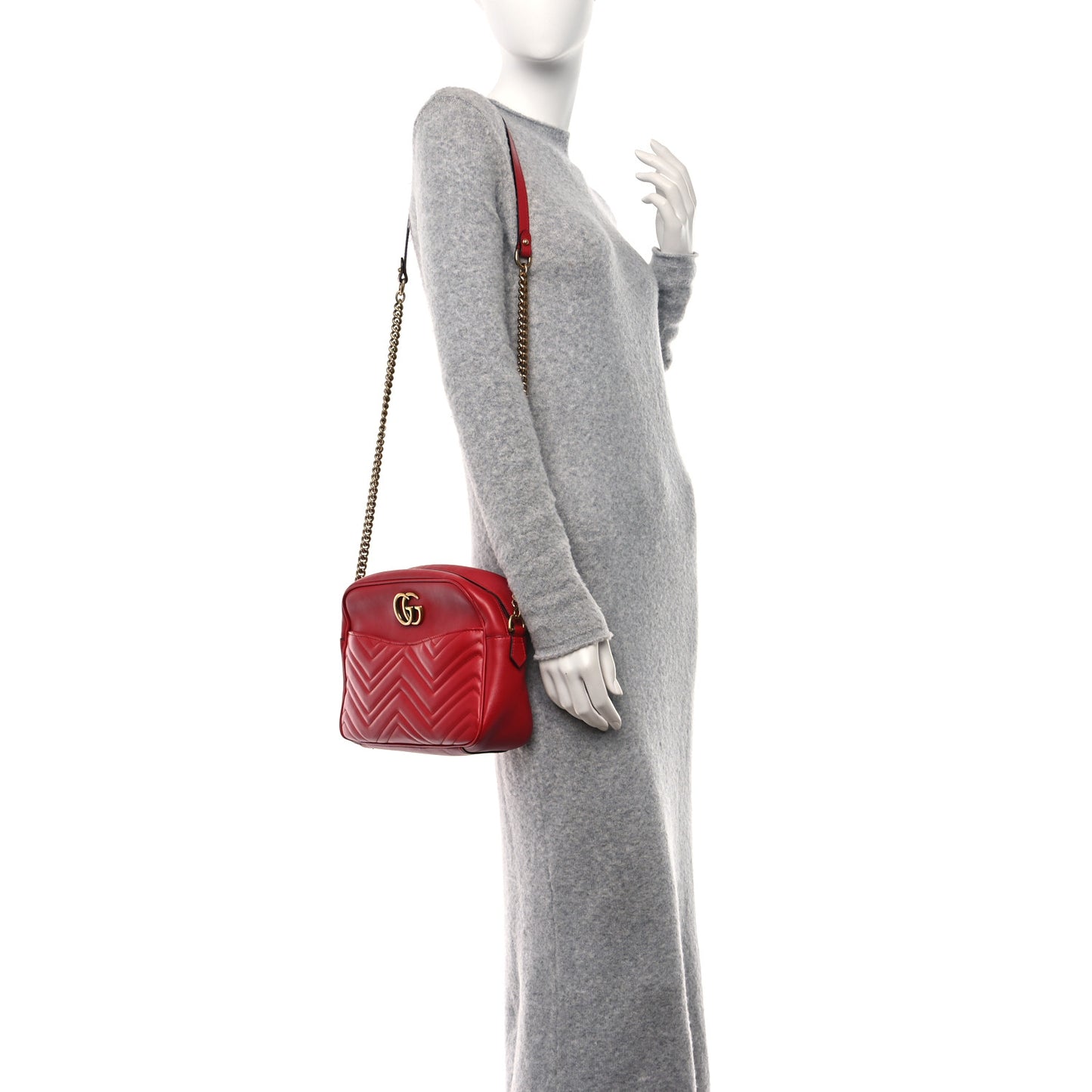 Calfskin Matelasse Medium GG Marmont Chain Shoulder Bag Hibiscus Red