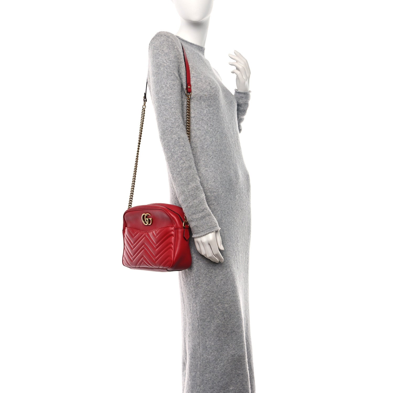 Gucci Calfskin Matelasse Medium GG Marmont Chain Shoulder Bag Hibiscus Red 2 of 11