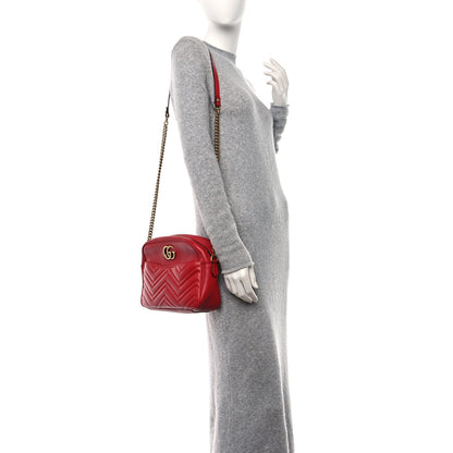 Gucci Calfskin Matelasse Medium GG Marmont Chain Shoulder Bag Hibiscus Red 2 of 11