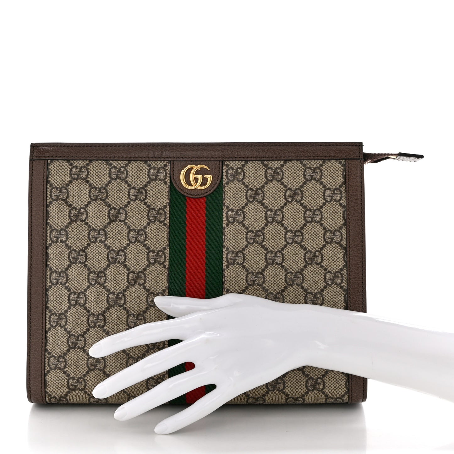 GG Supreme Monogram Web Ophidia Pouch Brown