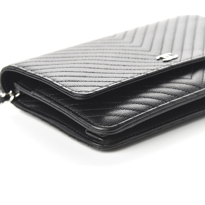 Chanel Caviar Chevron Quilted Wallet On Chain WOC Black 6 of 11