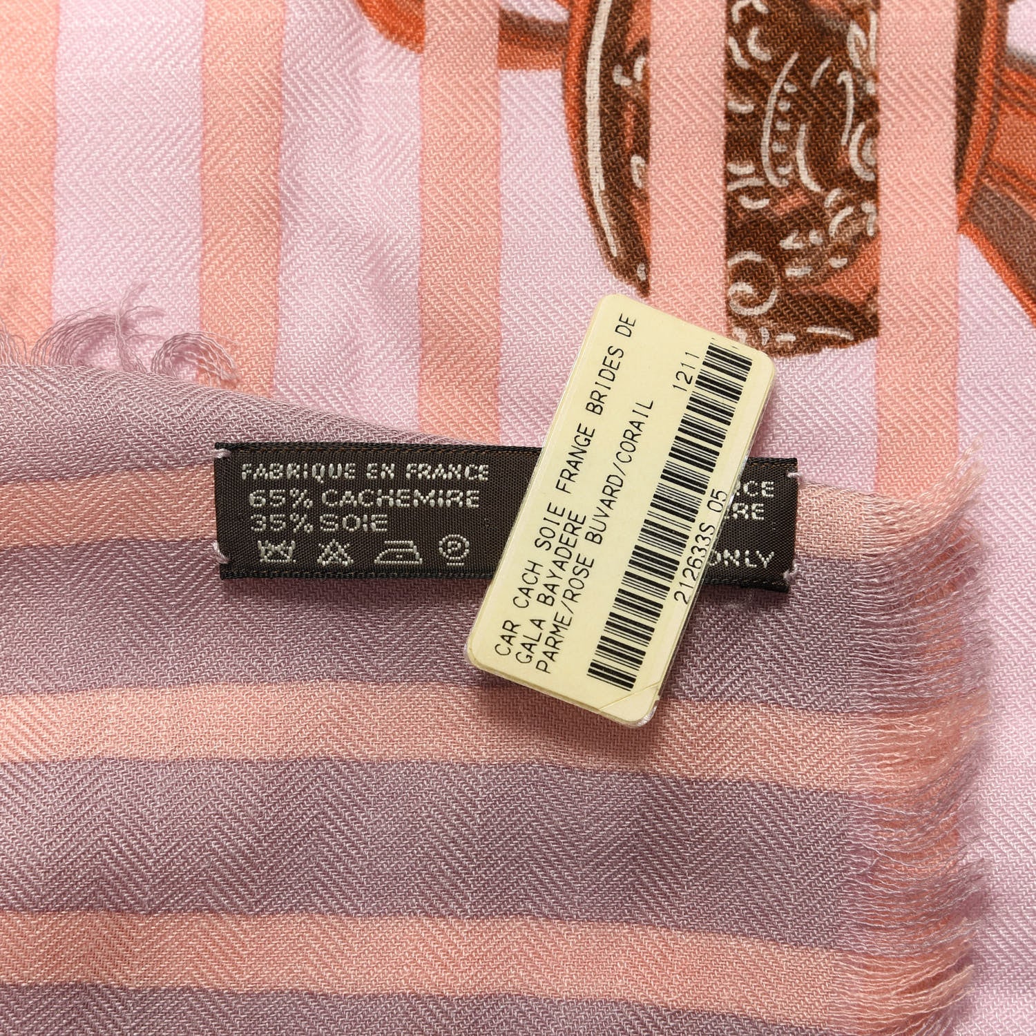 Hermes Cashmere Silk Brides De Gala Bayadere Fringe Scarf 90 Parme Rose Buvard Corail 3 of 3