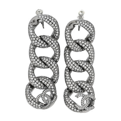Chanel Crystal Chain Link CC Drop Clip On Earrings Black 1 of 4