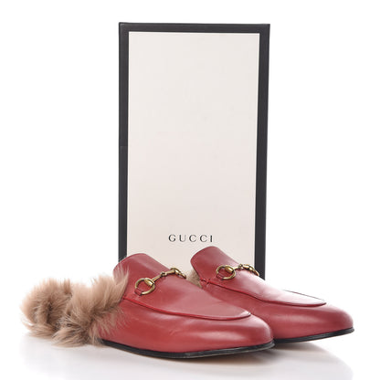 Gucci Betis Glamour Calfskin Fur Princetown Slippers 40.5 Hibiscus Red Naturale 12 of 12