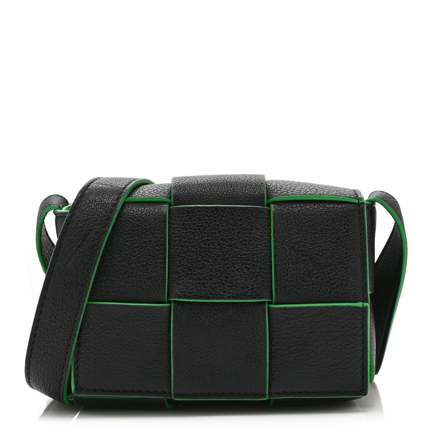 Bottega Veneta Lambskin Maxi Intreccio Candy Cassette Crossbody Bag Black Green 1 of 9