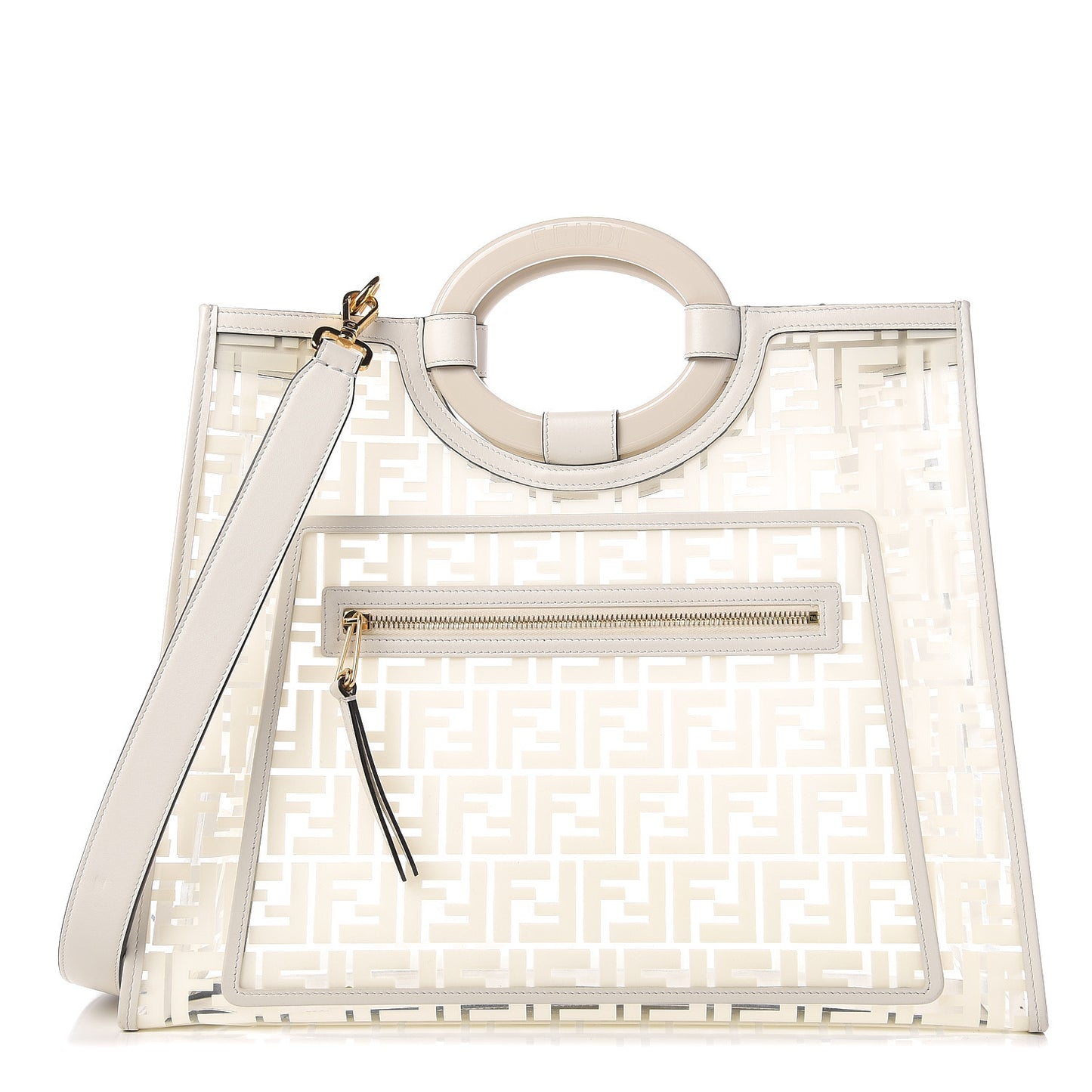 TPU FF Vitello Century Plexiglass Medium Runaway Shopper Tote White