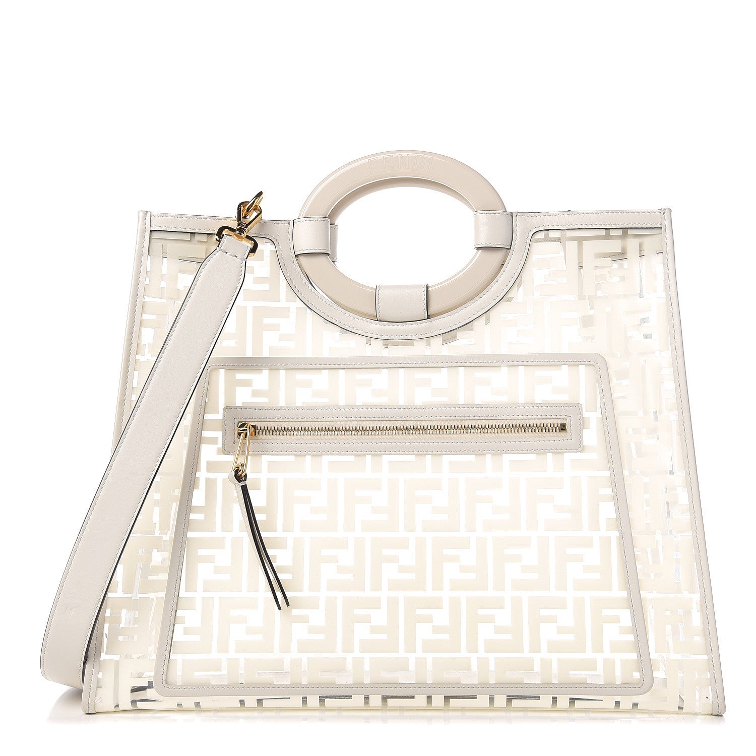 Fendi TPU FF Vitello Century Plexiglass Medium Runaway Shopper Tote White 1 of 8
