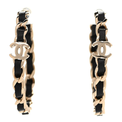 Chanel Lambskin CC Chain Hoop Earrings Matte Gold Black 1 of 4