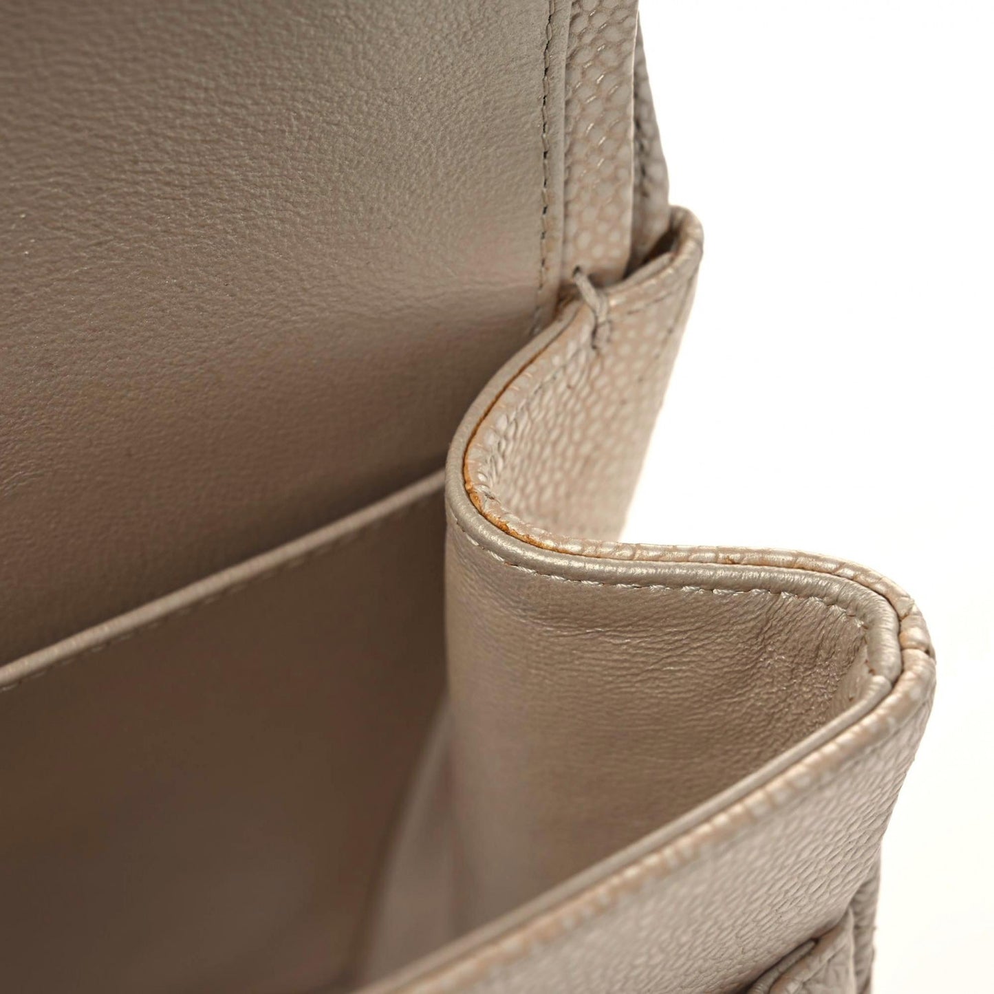 Iridescent Caviar Quilted Jumbo Double Flap Beige