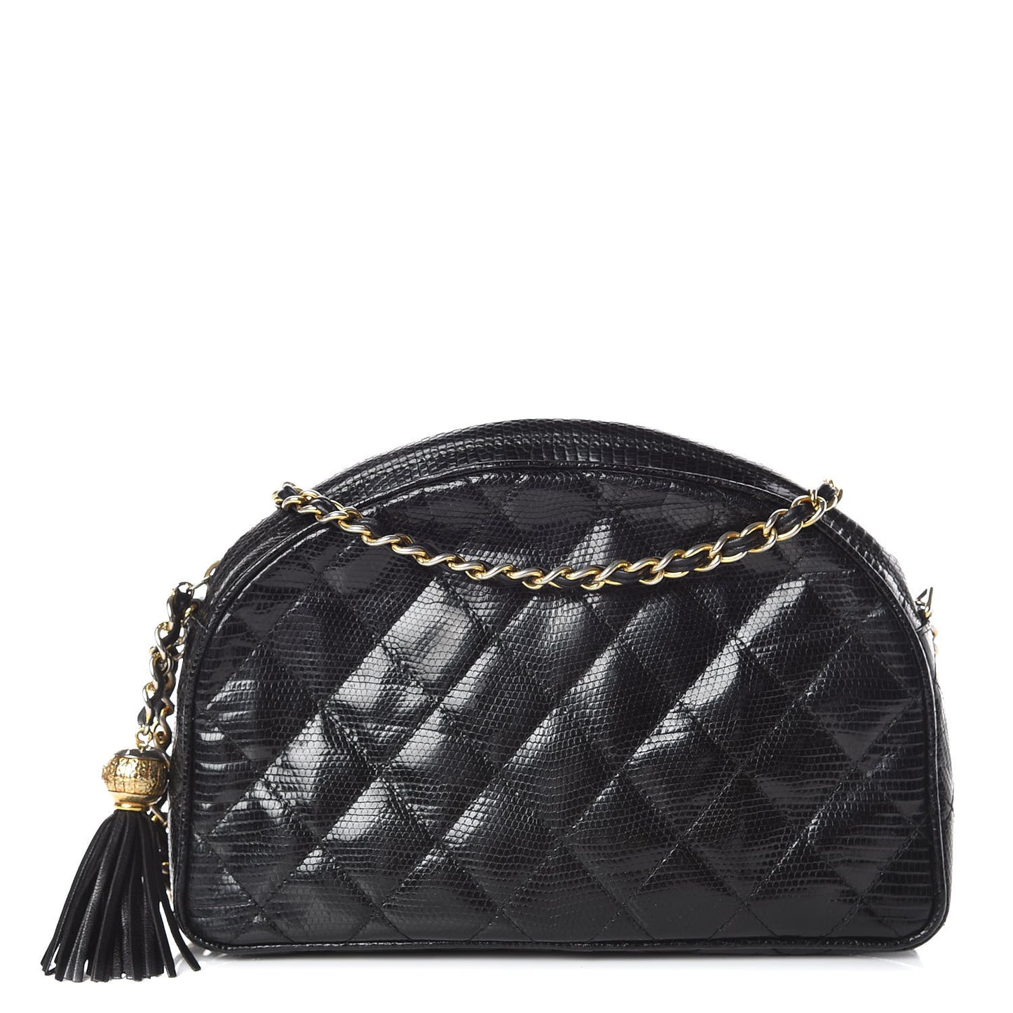 Lizard Quilted Small Tassel Camera Case Black