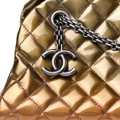 Chanel Metallic Patent Quilted Medium Just Mademoiselle Bowling Bag Gold Degrade 9 of 14