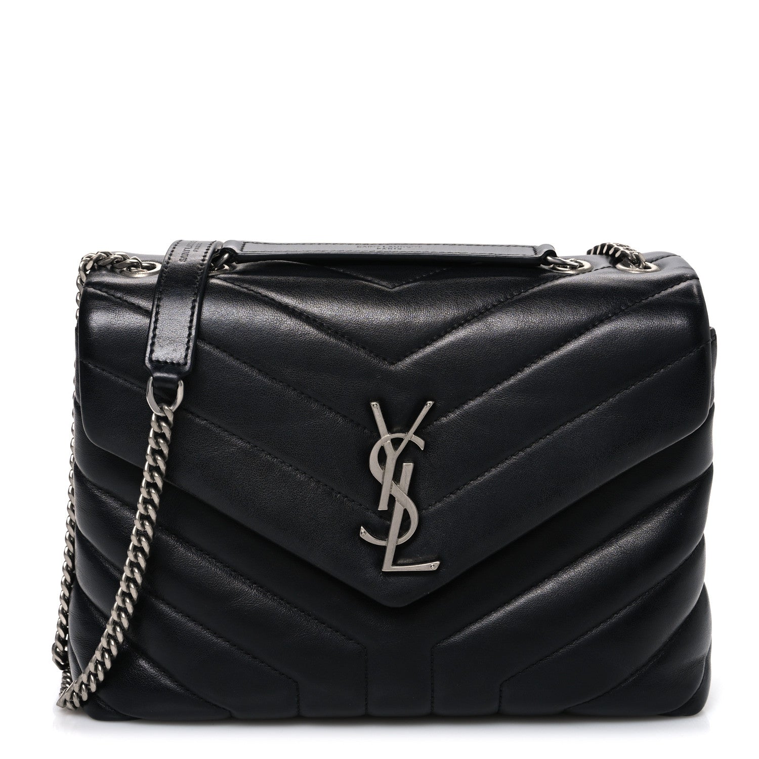 Saint Laurent Calfskin Y Quilted Monogram Small Loulou Chain Satchel Black 1 of 11