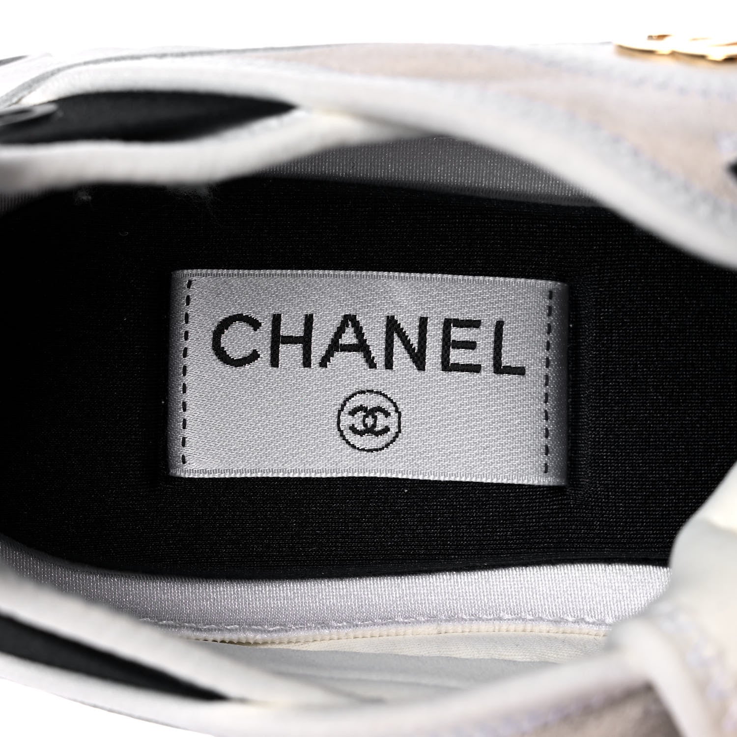 Chanel Velvet Calfskin Mixed Fibers CC Sneakers 38.5 Ivory Black 8 of 10