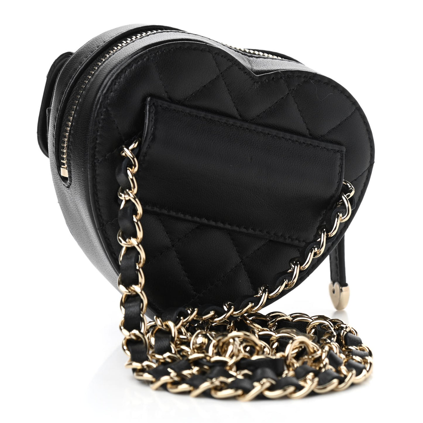 Lambskin Quilted CC In Love Heart Waist Belt Bag With Chain Black