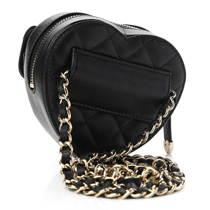 Chanel Lambskin Quilted CC In Love Heart Waist Belt Bag With Chain Black 3 of 11