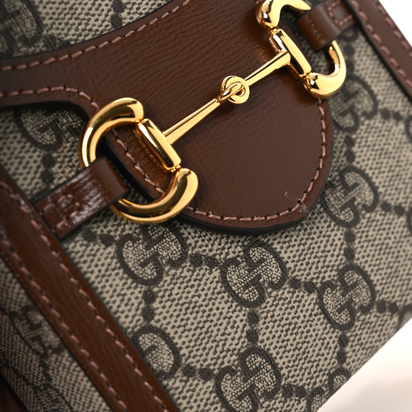 GG Supreme Monogram Mini Horsebit 1955 Crossbody Bag Beige Brown Sugar