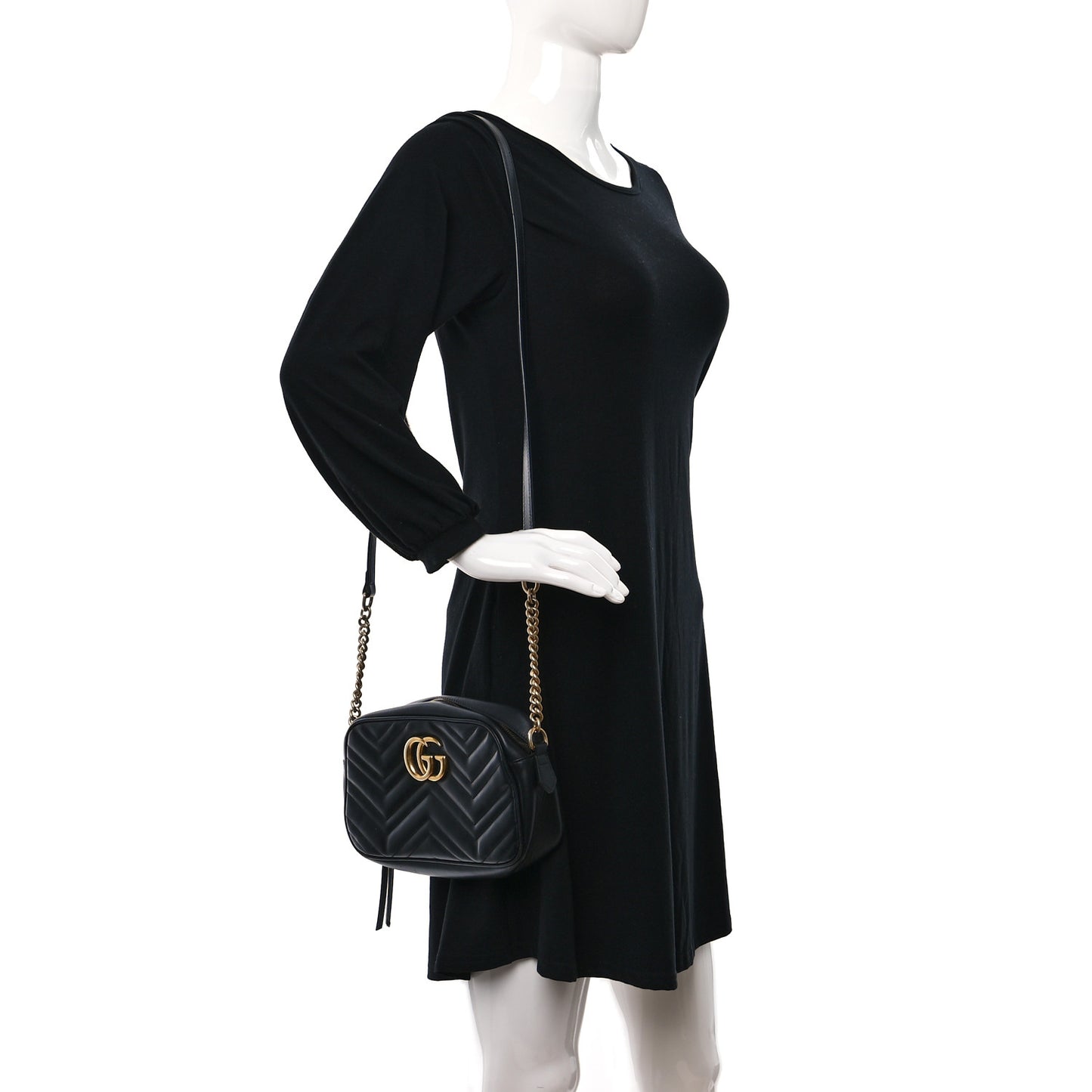 Calfskin Matelasse Small GG Marmont Chain Shoulder Bag Black