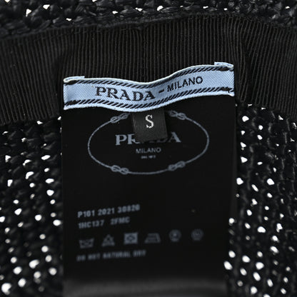 Prada Yarn Raffia Effect Crochet Logo Embroidered Womens Bucket Hat S Black 8 of 8