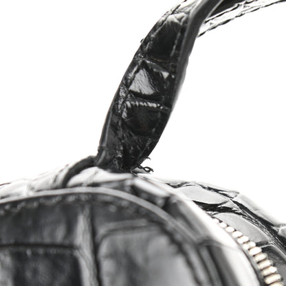 Balenciaga Shiny Calfskin Logo Crocodile Embossed XS Everyday Camera Bag Black 10 of 10