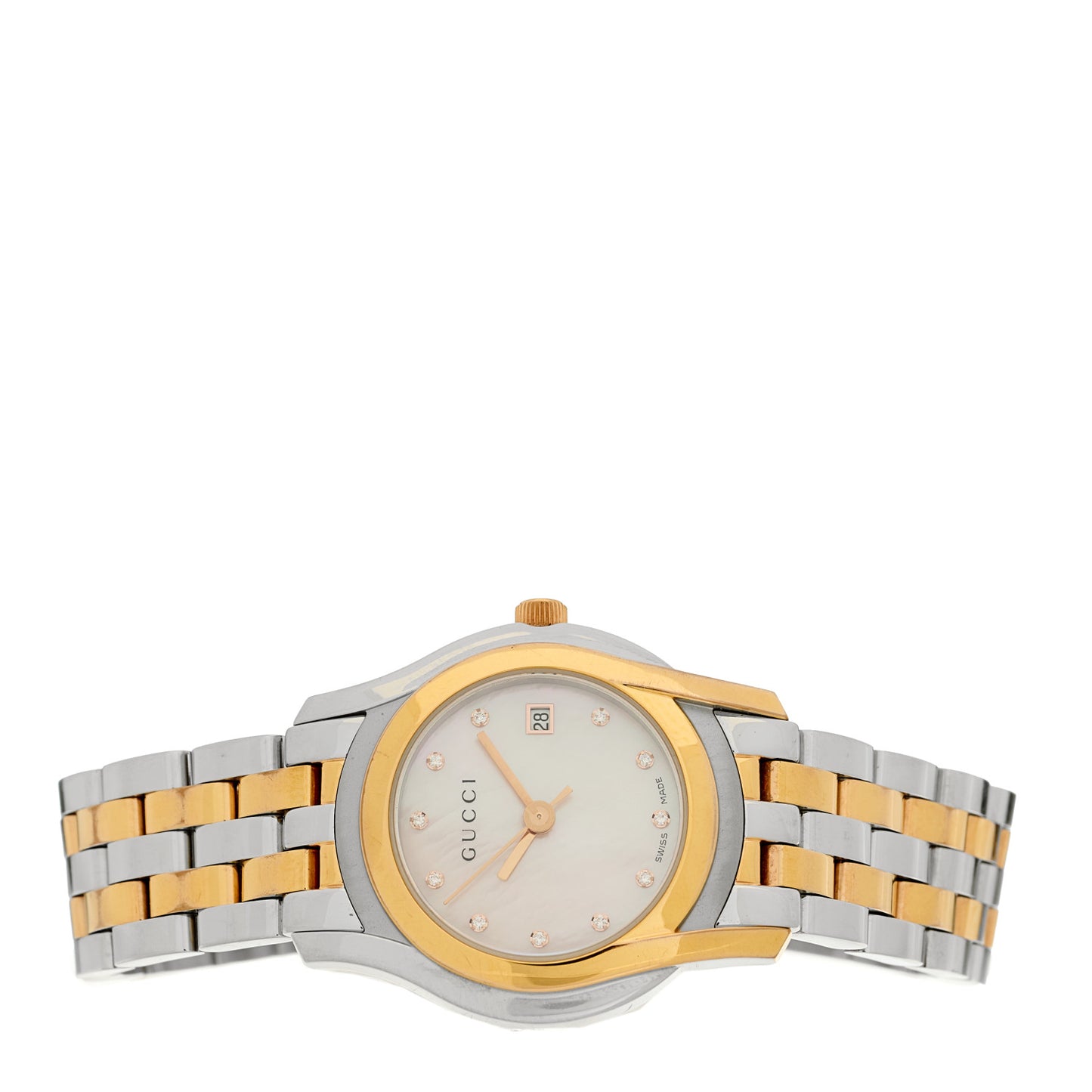 Stainless Steel Diamond Pink Mother of Pearl 27mm 5500L Two Tone Quartz Watch