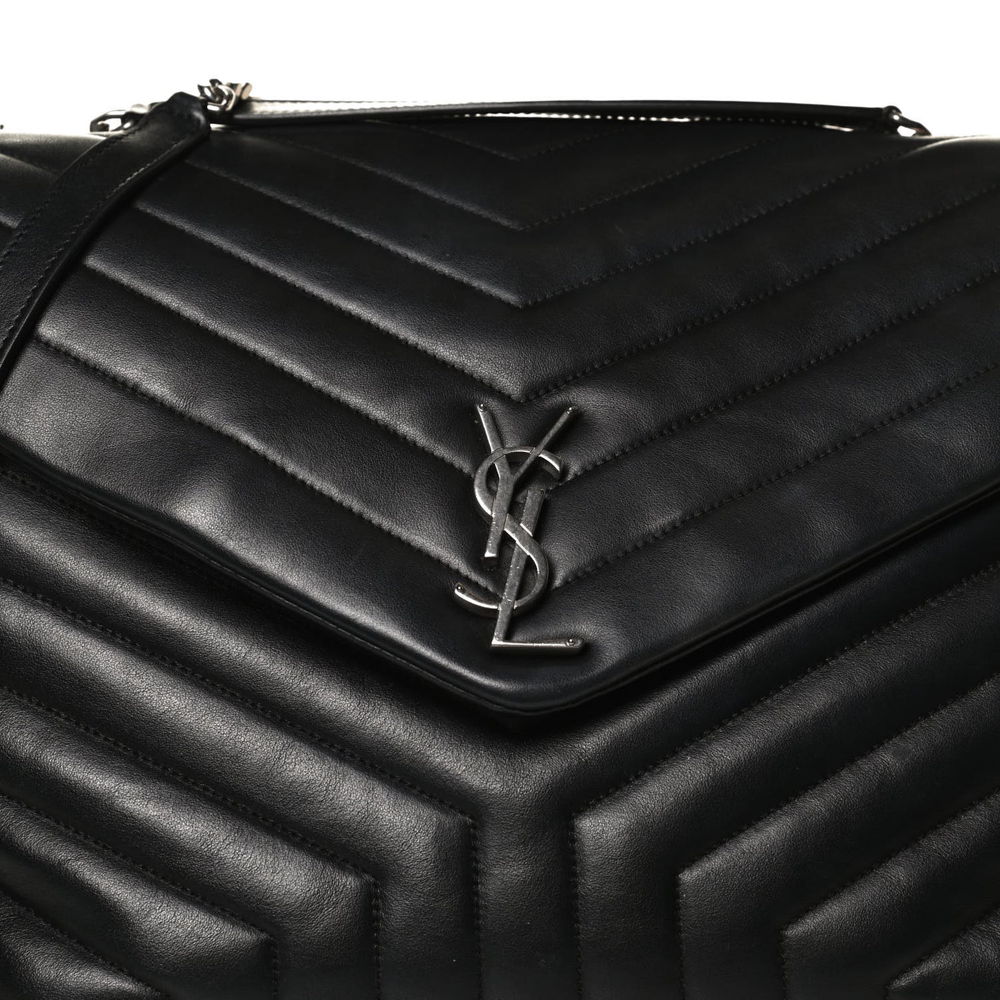 Calfskin Y Quilted Monogram Large Loulou Chain Satchel Black