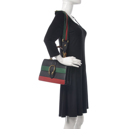 Gucci Moon Calfskin Web Medium Dionysus Bamboo Top Handle Bag Black Bright Evergreen Hibiscus Red 2 of 14