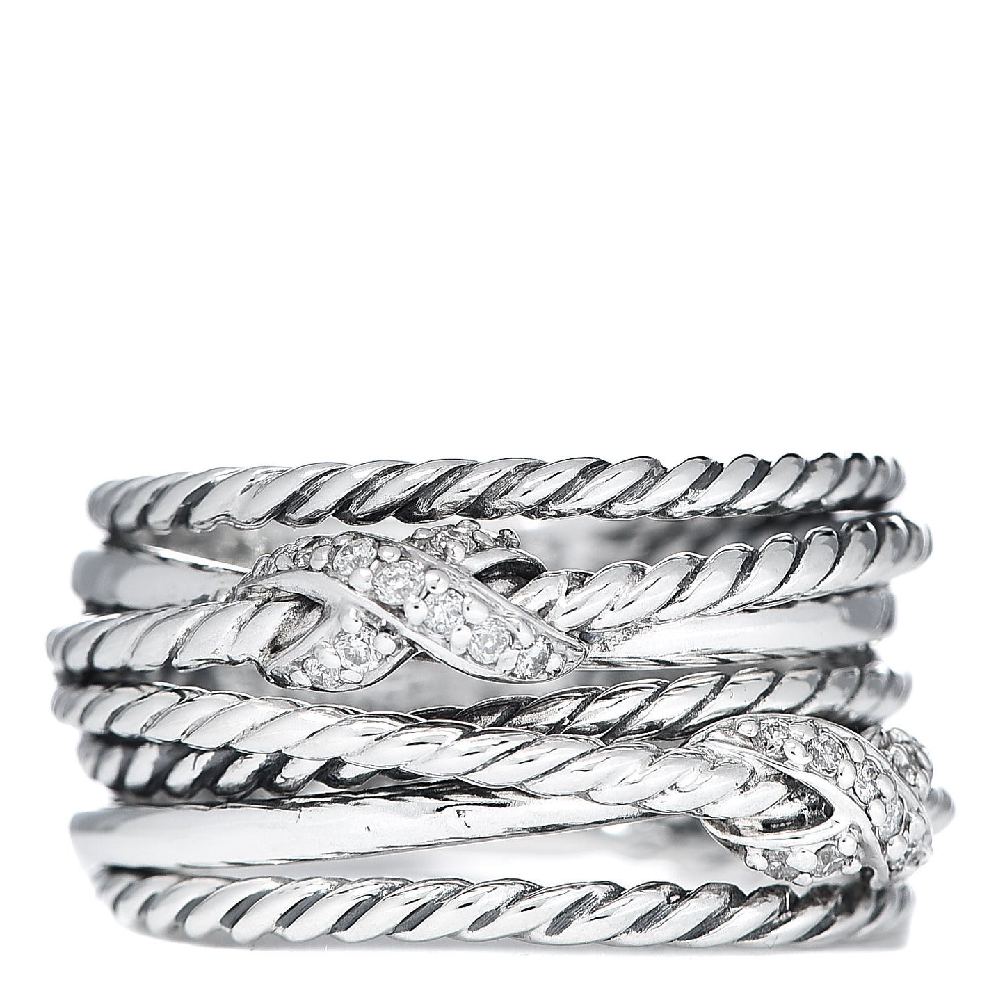 Sterling Silver Diamond Double X Crossover Ring 53 6.25