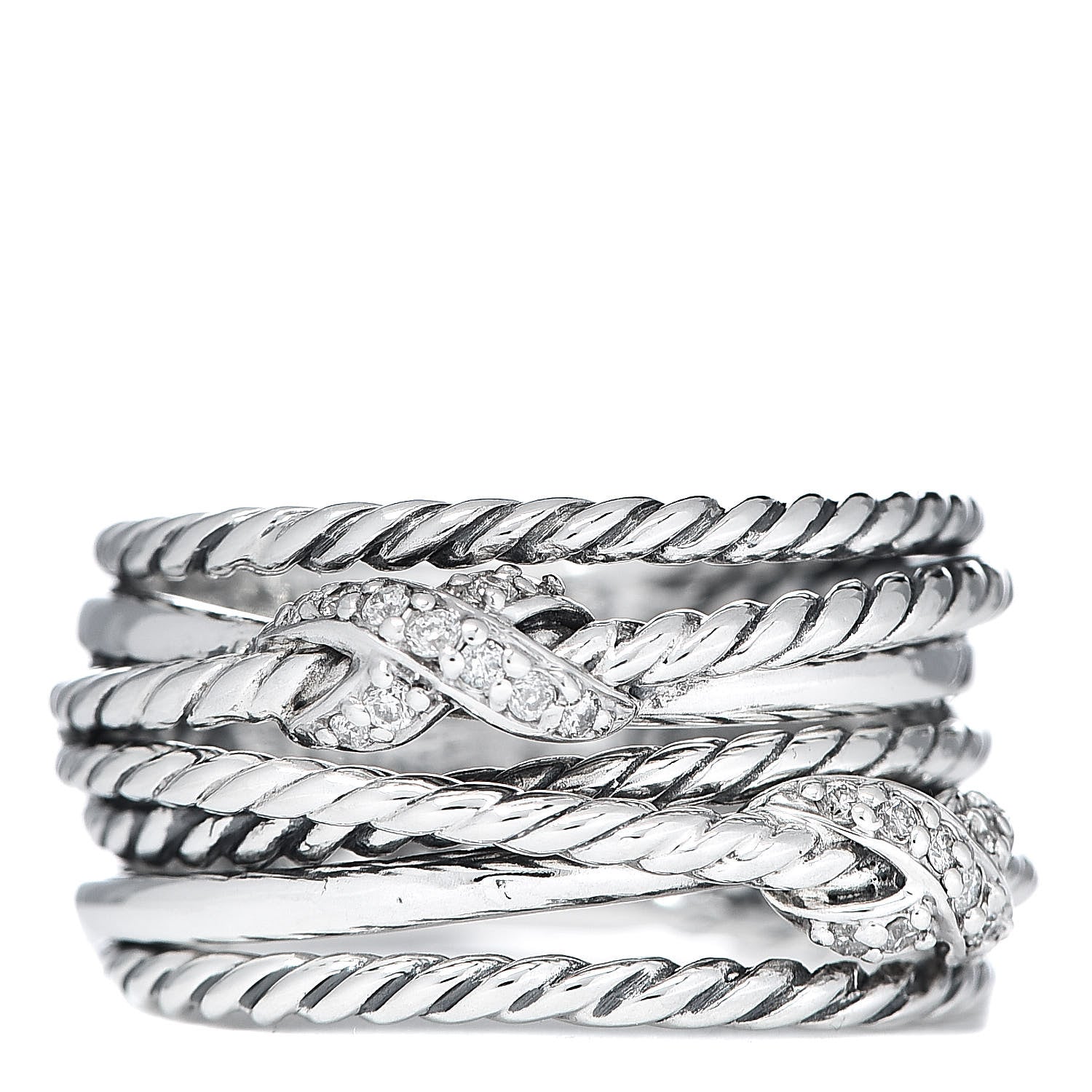 David Yurman Sterling Silver Diamond Double X Crossover Ring 53 6.25 1 of 5