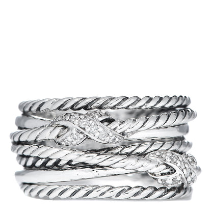 David Yurman Sterling Silver Diamond Double X Crossover Ring 53 6.25 1 of 5