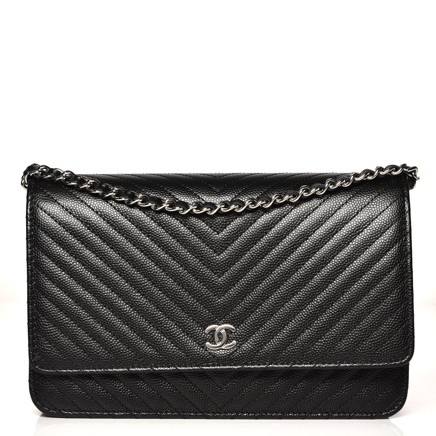 Caviar Chevron Quilted Wallet On Chain WOC Black