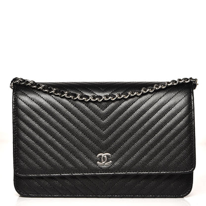 Chanel Caviar Chevron Quilted Wallet On Chain WOC Black 1 of 8
