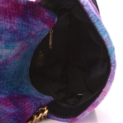 Chanel Wool Tweed Quilted Large Chanel 19 Flap Purple Black Blue 5 of 11