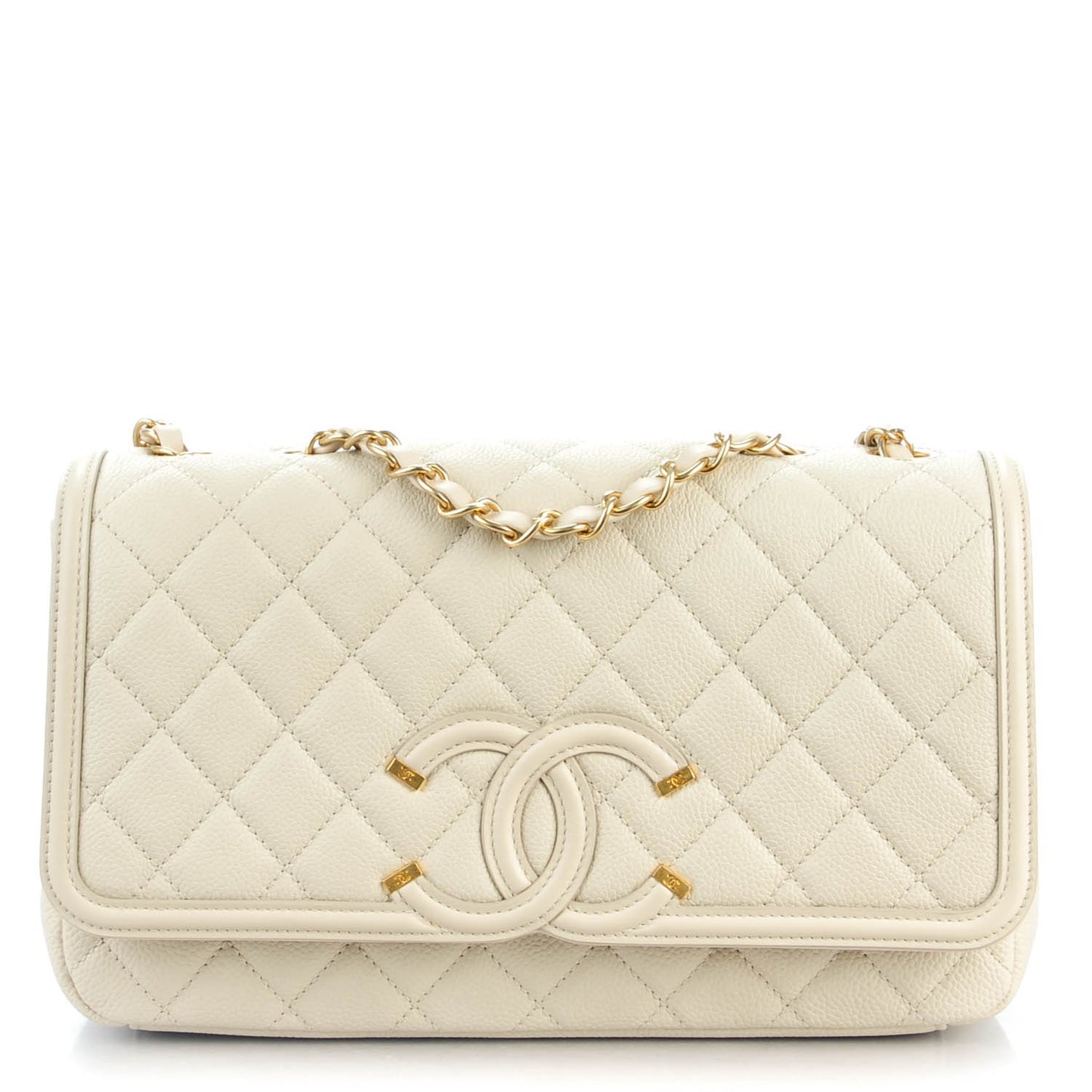 Caviar Quilted Medium CC Filigree Flap Light Beige
