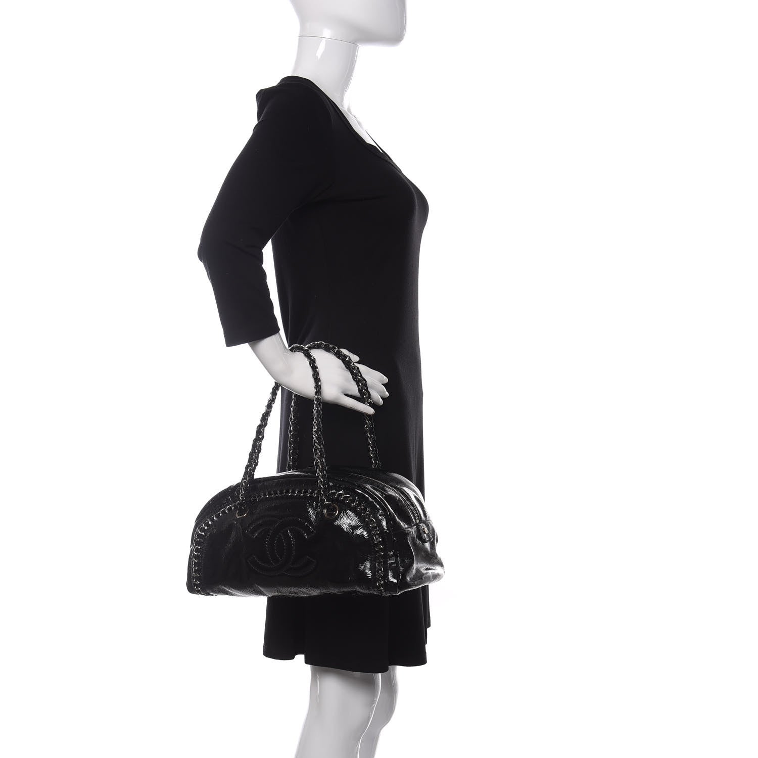 Chanel Patent Medium Luxe Ligne Bowler Black 2 of 9