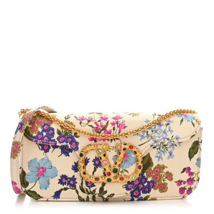 Valentino Garavani Satin Moire Floral Vlogo Loco Shoulder Bag White Multicolor 1 of 8