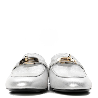 Hermes Metallic Velvet Goatskin Oz Mules 38 Gris Argente 2 of 10