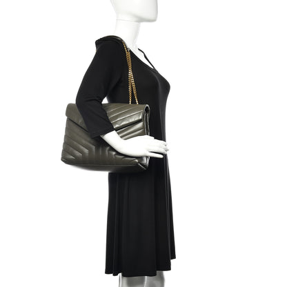 Saint Laurent Calfskin Y Quilted Monogram Medium Loulou Chain Satchel Kaki Fonce 2 of 9