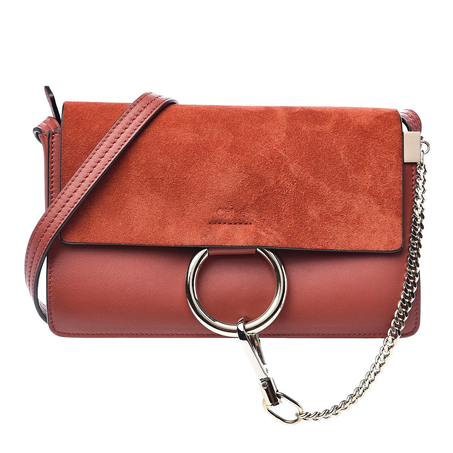 Suede Calfskin Small Faye Shoulder Bag Terracotta Red