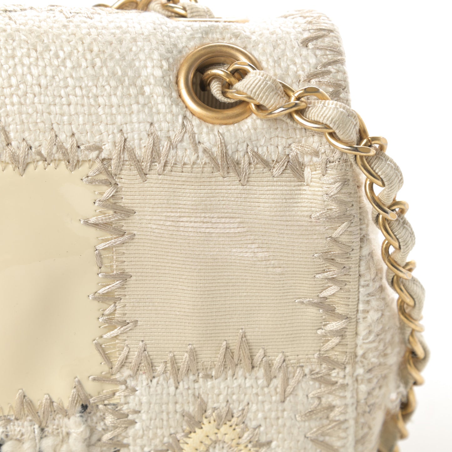Tweed Patchwork Medium Single Flap White
