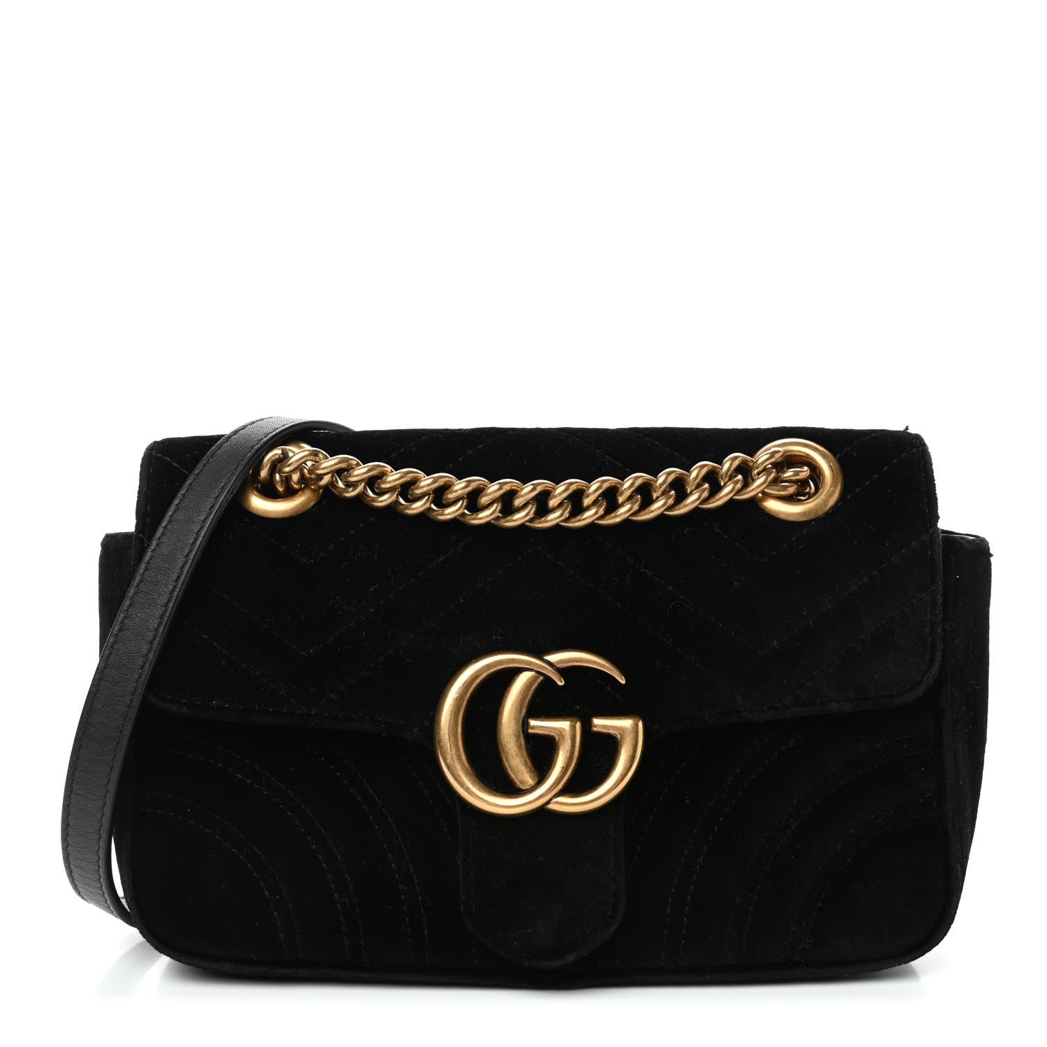 Gucci Velvet Matelasse Mini GG Marmont Shoulder Bag Black 1 of 4
