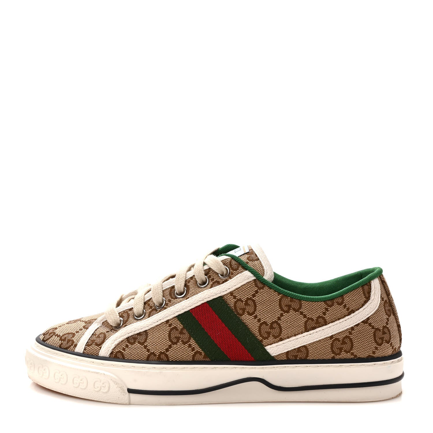 Gucci GG Monogram Web Womens 1977 Tennis Sneakers 38 Beige Ebony Mystic White 1 of 8