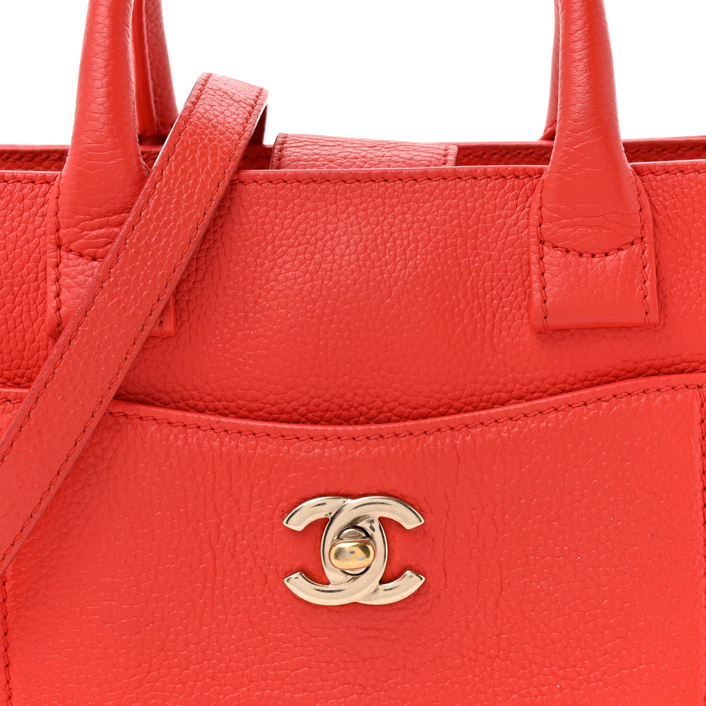 Grained Calfskin Mini Neo Executive Shopper Tote Red