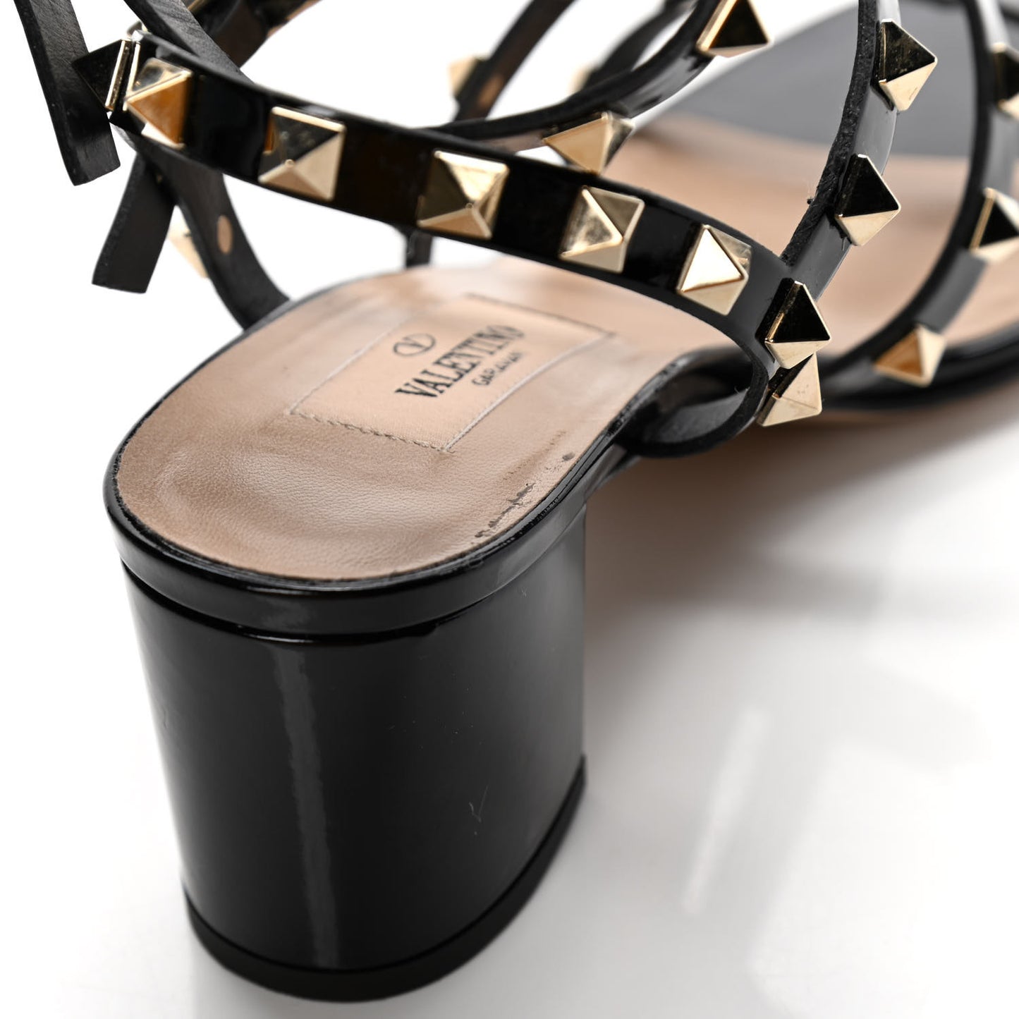 Patent Calfskin Rockstud 60mm City Sandals 35.5 Black