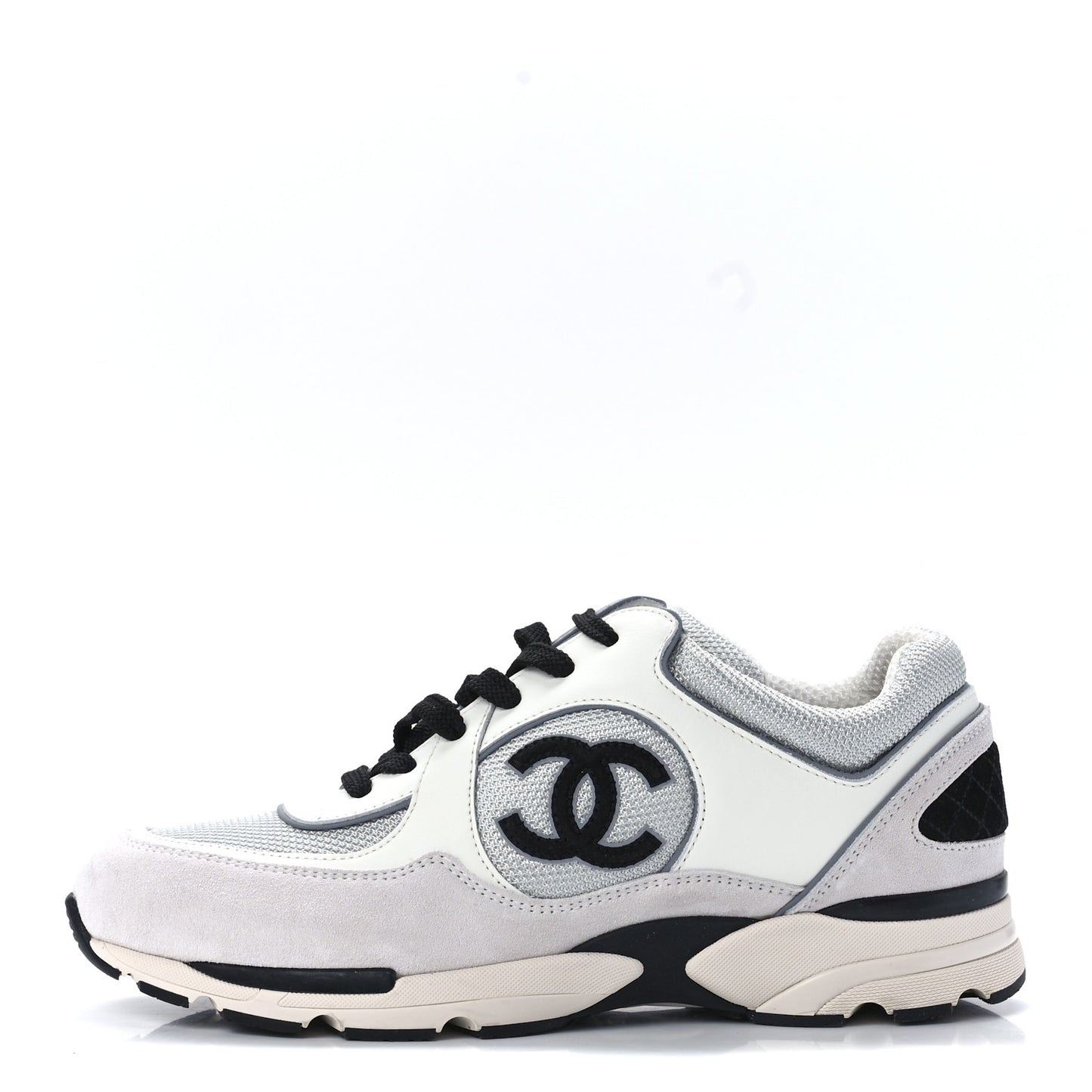 Mesh Suede Calfskin Womens CC Sneakers 40 White Silver Light Grey
