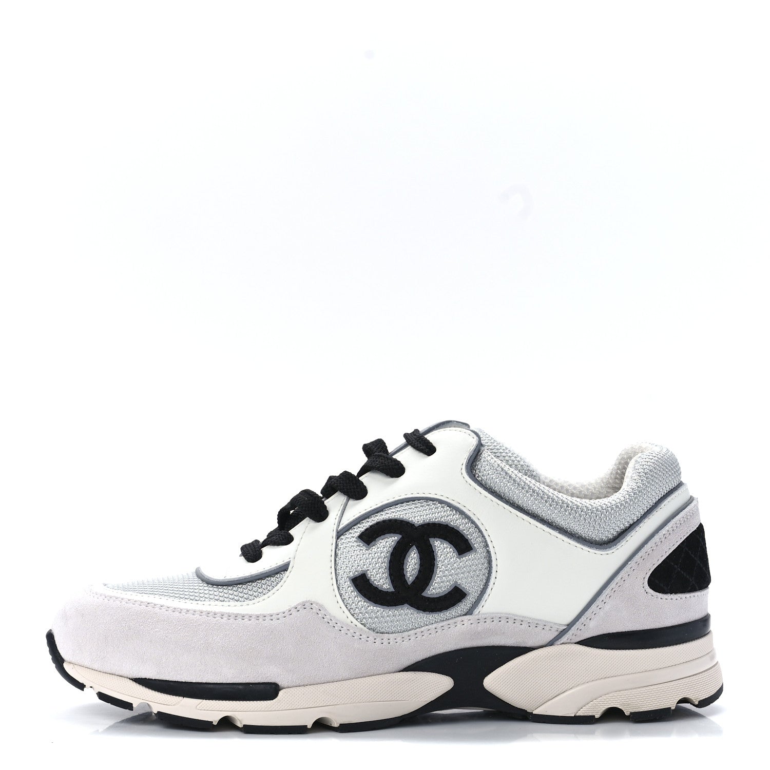 Chanel Mesh Suede Calfskin Womens CC Sneakers 40 White Silver Light Grey 1 of 8