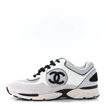 Chanel Mesh Suede Calfskin Womens CC Sneakers 40 White Silver Light Grey 1 of 8